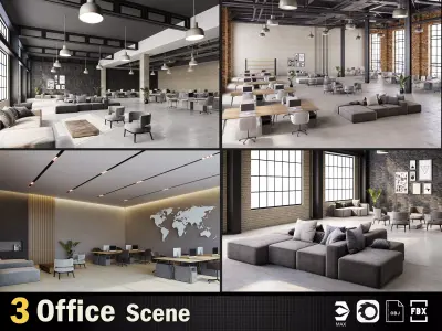 Interior office scene VOL 01 3D Model Pack