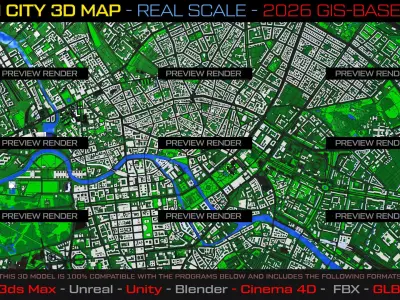 Berlin 3D Map 2026 Real Scale - Gis Based Data 3D model