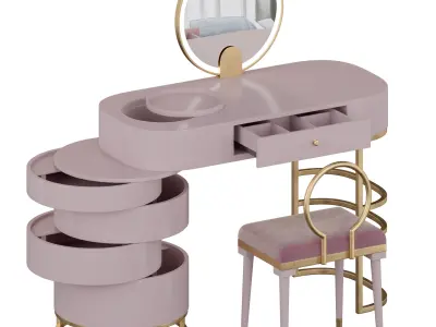 Modern Makeup Vanity Table Set with Swivel Cabinet 3D model