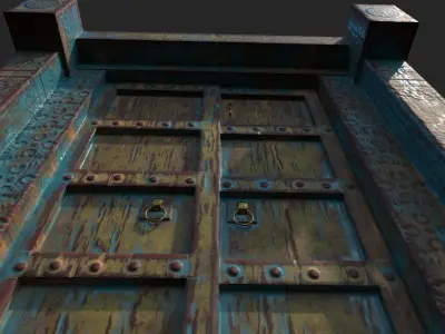 Old wooden door Low-poly 3D model