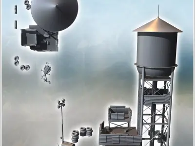 Outpost on water storage tower with lamps and metal defensive wa 3D print model