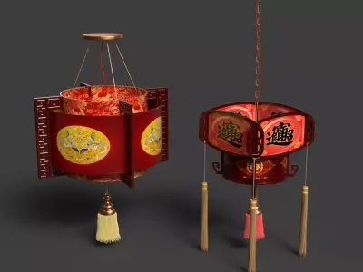 Chinese Red palace Lantern  Low-poly 3D model