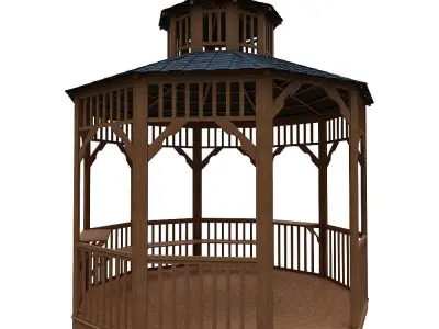 wooden pargola and pargola 3D model Low-poly 3D model