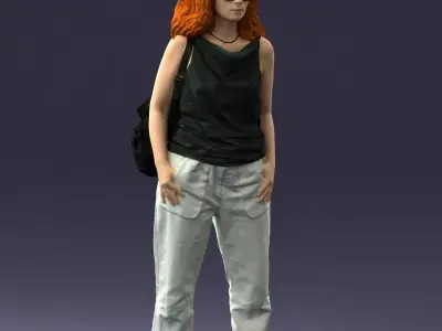 000415 Realistic Woman Casual Street Pose Full Body Scan Low-poly 3D model