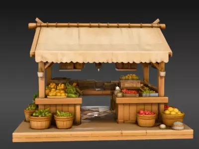Food Stand 3D Model BackGround Scene Ready Market Stall  Low-poly 3D model