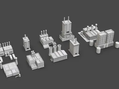 Low Poly 10 Industrial Buildings Mini Pack 1 - Untextured 3D model