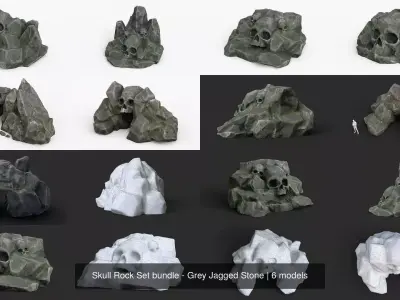 Skull Rock Set bundle - Grey Jagged Stone 3D Model Pack