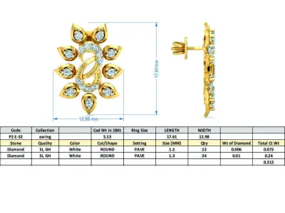 Yellow gold diamond earring-P2 E-32 3D print model