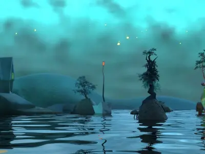 Lighthouse and Fireflies Low-poly 3D model