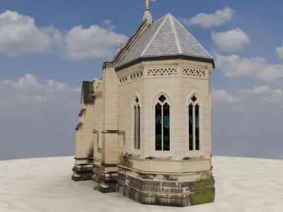 Chapel sandstone in dirty look  with stained glass Low-poly 3D model