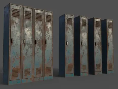 PBR School Gym Locker 02 - Blue Sea Low-poly 3D model