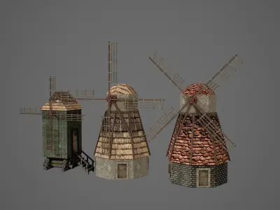 Windmill three windmills Low-poly 3D model