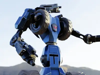 Science fiction Robot Fighter and Destroyer Animated Low-poly 3D model