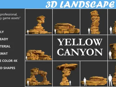 Low poly Yellow Canyon Column 181127 Low-poly 3D model