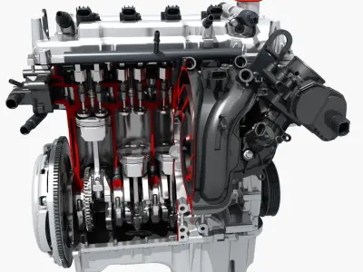  Complete engine and cutaway engine 