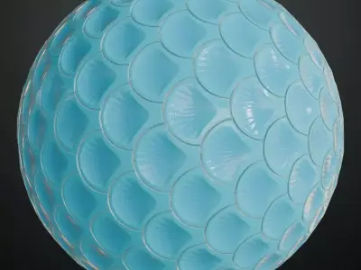 Green Teal Fan Pattern Fish Scale Ceramic Tiles PBR Seamless Texture