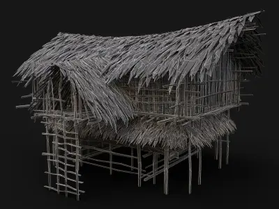 TRIBAL JUNGLE PRIMAL HUT HOUSE REED THATCHED TREE SURVIVAL AAA Low-poly 3D model