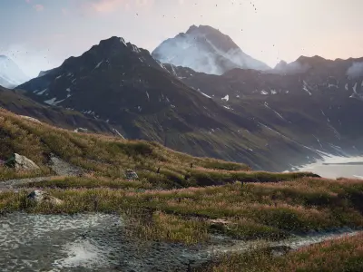 Grass Mountains Valley Environment - Unity 2017 Project Low-poly 3D model