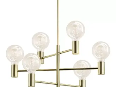 Helix-Chandelier-Gold six light chandelier in brass with glas... 3D model
