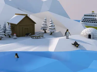 Low Poly Artic Glacier Animals Island Low-poly 3D model