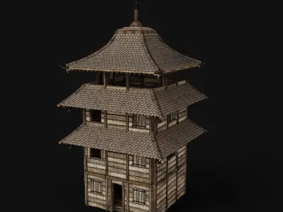 FEUDAL JAPAN CHINESE TOWER DOJO WATCHTOWER SAMURAI NINJA PACK Low-poly 3D model