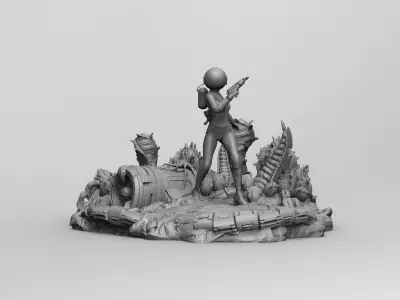 Beautiful Space Alien Girl on Wild Planet Sci-Fi Miniature 3D print model