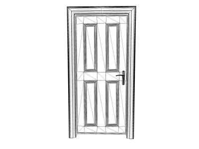 Classic Four-Panel Solid Wooden Interior Door Low-poly 3D model