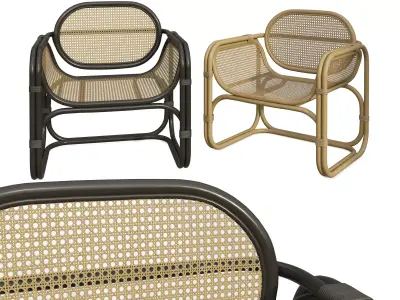 Fannie Wicker Rattan Square Arm Chair 3D model