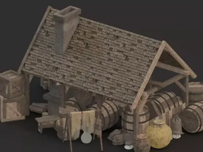 medieval market Low-poly 3D model