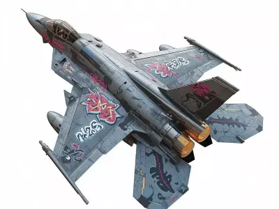 Street Tag Fighter Jet 3D Model Urban Graffiti Aircraft Low-poly 3D model