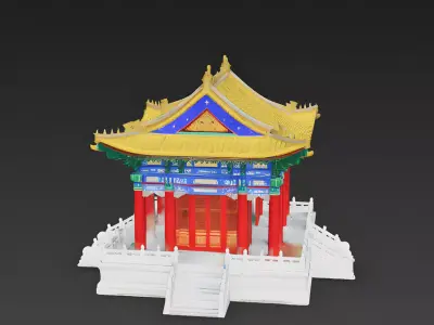 Large Open-Air Chinese Temple Pavilion 3D Model Low-poly 3D model
