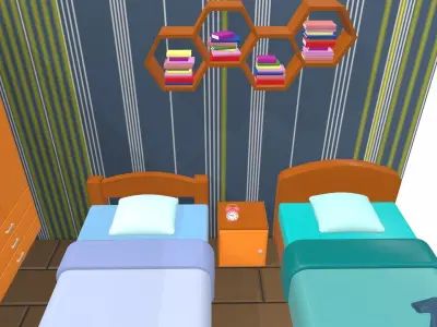 Isometric cartoon bedroom 02 3D model