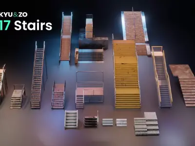 17 PBR Low Poly Stairs Low-poly 3D model