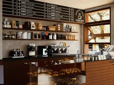 detailed coffee shop  3D model Low-poly 3D model
