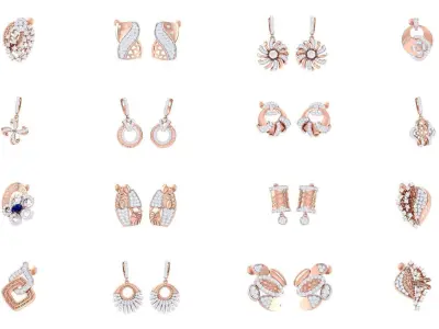 60 High Jewelry Earrings 3dm obj gltf glb mtl 3mf details 3D Model Pack