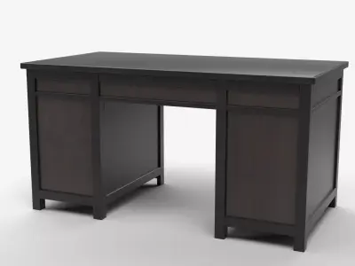 Black Wooden Office Desk with Upholstered Chair 3D model