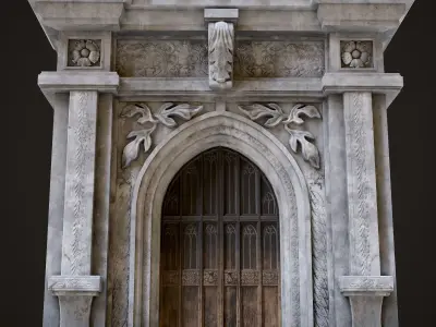 Medieval Wood Door with Stone Arch - Rigged and animated Low-poly 3D model