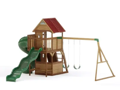 Childrens Playhouse with slides swings climbing wall and ladder  3D model