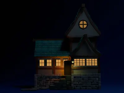 Stylized medival house Free low-poly 3D model
