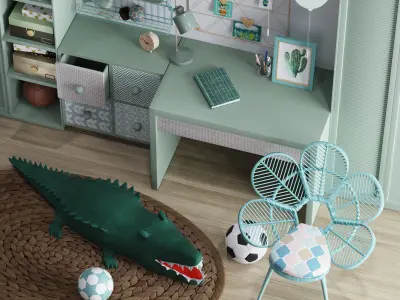 Realistic Study Desk Furniture for kid- interior kidroom set 3D model