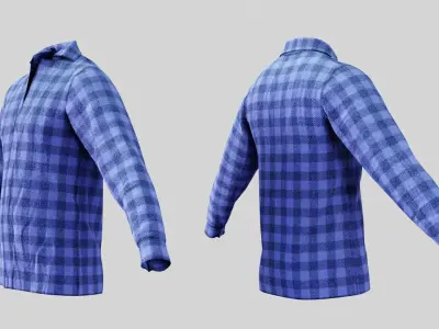 Male Shirt 01 Light Blue  Fannel Checkered Low-poly 3D model