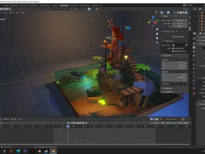 SeaShack island with light Low-poly 3D model