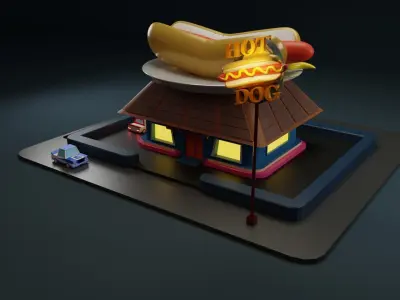 Hotdog cafe restaurant 3D  3D model