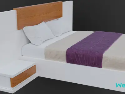 Wooden Bed Low-poly 3D model