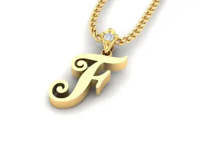 Light Gold Fancy Font Pendant F 3D print model