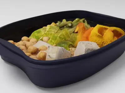 Poke bowl lunch box with bell pepper meat beans asparagus 3D model