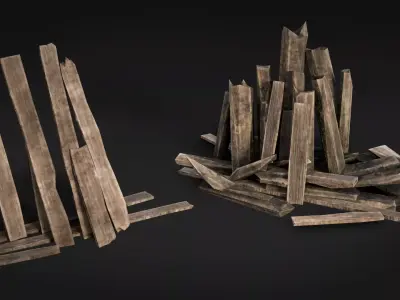 Broken Wood Debris Pack - 29 Assets PBR Game Ready Low-poly 3D model