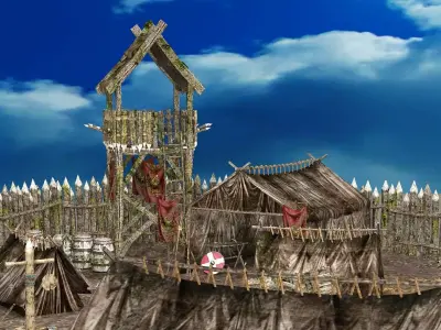 Medieval Top-Down Barbarian Camp Low Poly 3D Model Low-poly 3D model