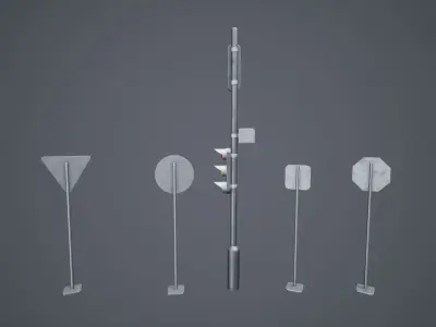 Stylized Traffic Signs Low-poly 3D model