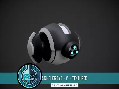 Low Poly Sci-Fi  Drone - 6 -  Textured Low-poly 3D model